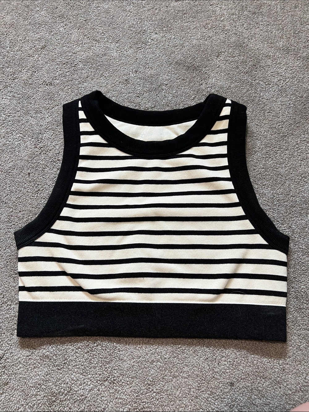 Aerie Black and Cream Striped Crop Tank Top size medium